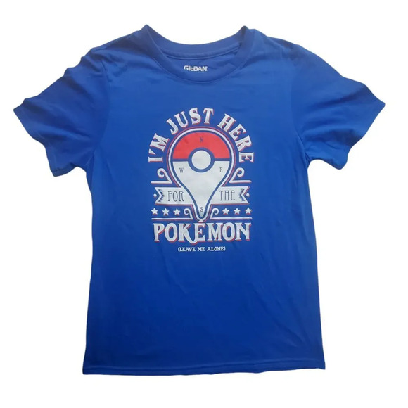 Gildan Other - Poke Ball Womens T-Shirt Blue Medium Polyester I'm Just Here For The Pokemon Tee